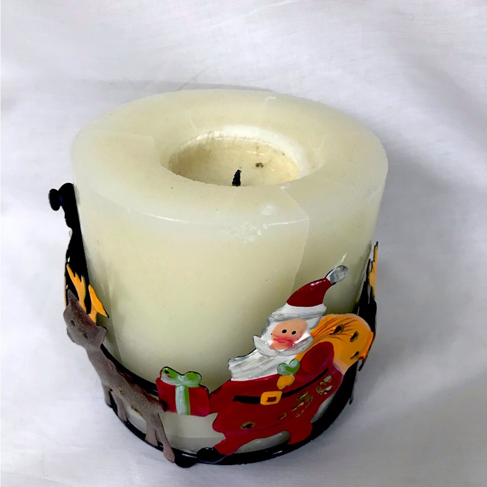 Santa and Reindeer Christmas Holiday Candle